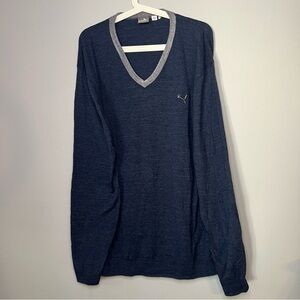 Puma Men's Pullover Sweater V Neck Cotton Wool Navy Gray Sz XXL Preppy Academia